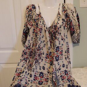 Altar’d State boho chic longsleeve midi dress Med cold shoulder floral lace